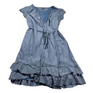 Converse Casual Wrap Dress Pinstriped Ruffled Hem Adjustable Tie Waist V-Neck S